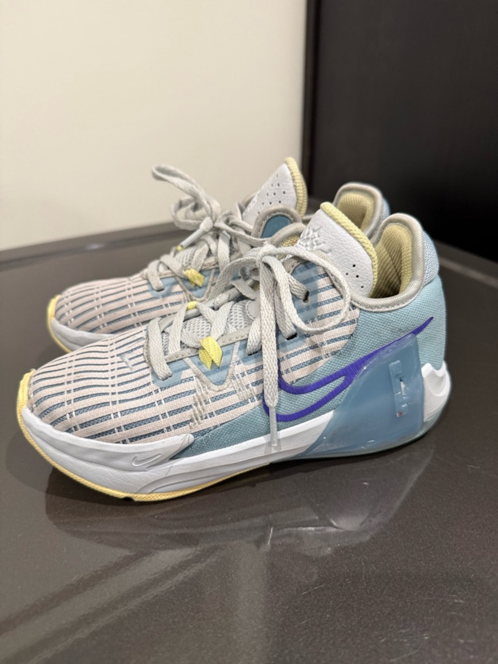 Kids Light Blue Nike Sneakers with Purple Accent